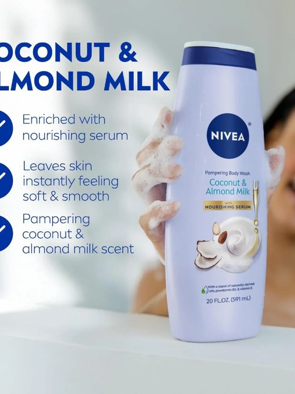 NIVEA Pampering Coconut and Almond Milk Body Wash, Multipack, 3 x 20 FL OZ
